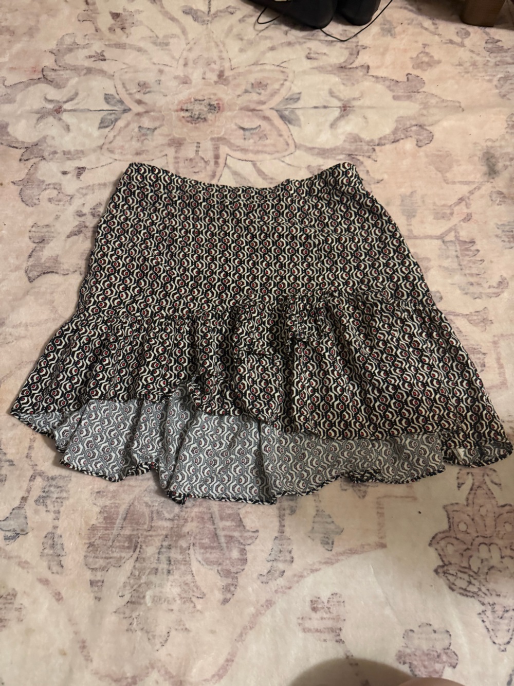 Free People Black Multi-Color Printed Ruffled Skater Skirt